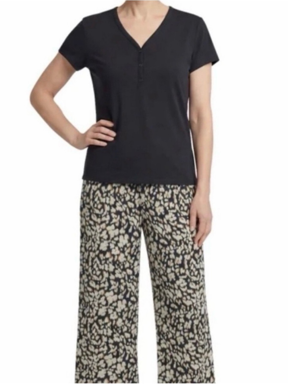 NWT-Karen Neuburger Women’s 2 Piece Pajama Set 100% Cotton Black Size X-Small